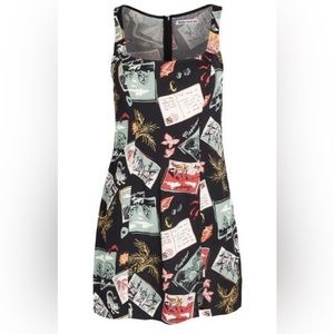 Reformation Noha dress with the slit vacation Mexico postcard newspaper print